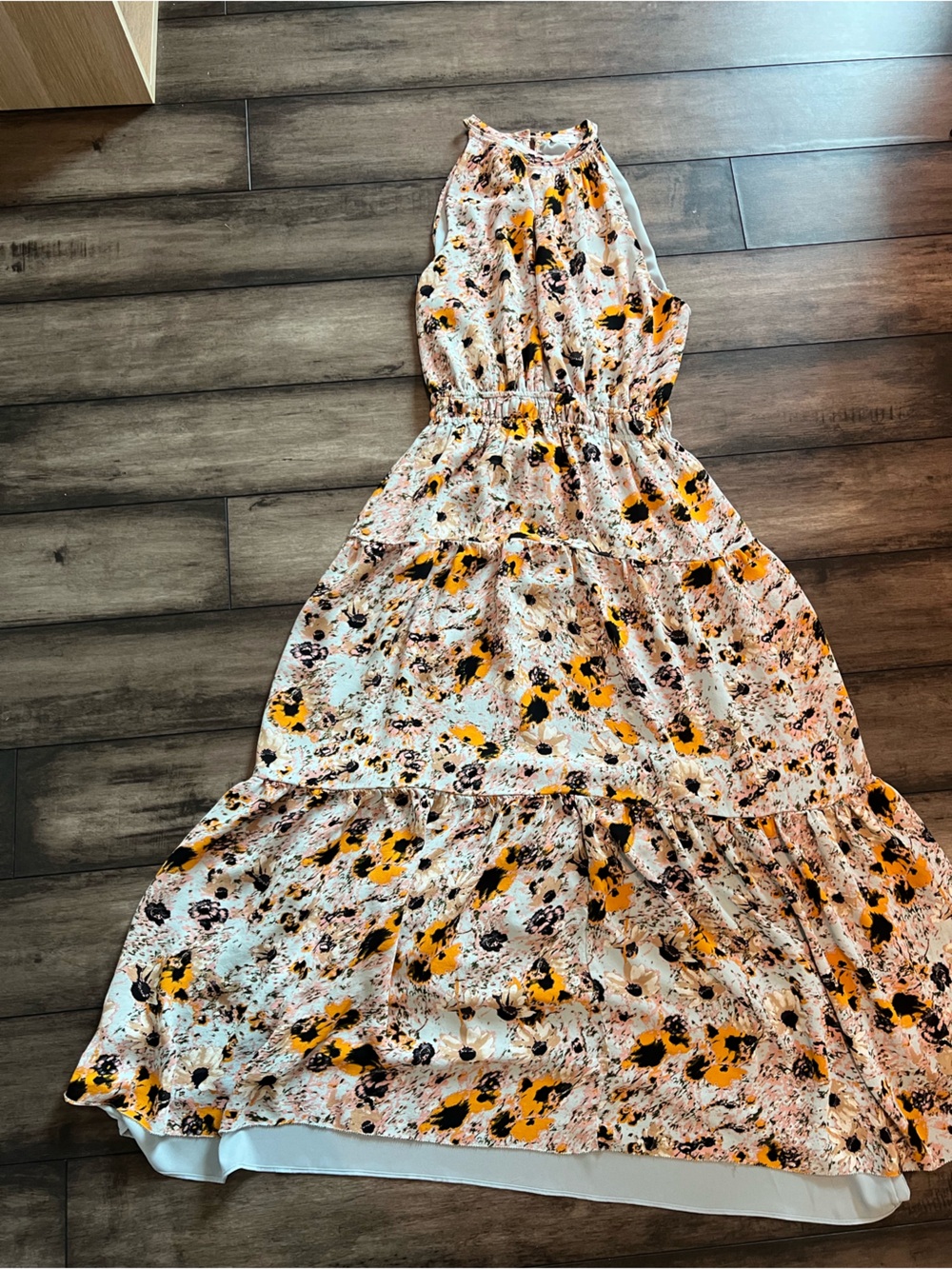 ARITZIA Wilfred Sleeveless Floral Maxi Dress White Mustard Whimsigoth Medium